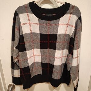 Rachel Zoe Women's Crew Neck Plaid Pullover Knit Sweater Sz XL Preppy Academia